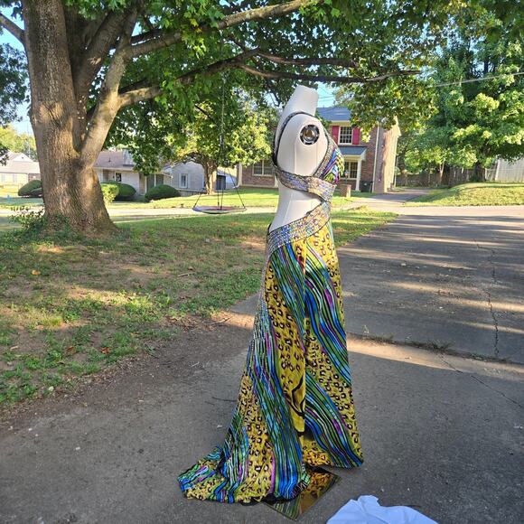 Cache Vtg 90s Y2K Fairy Silk Seqins Evening Gown 8 Multicolor Print Maxi Dress - Picture 3 of 12